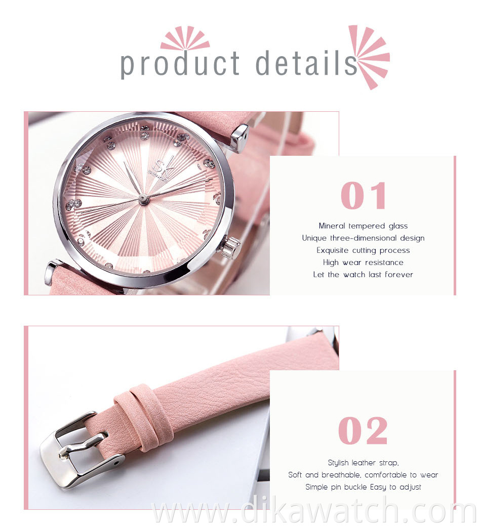 Shengke Women's Watches Luxury Ladies Leather Watches Top Brands Fashion Diamond Watch Bayan Kol Saati Diamond Reloj Mujer 2019